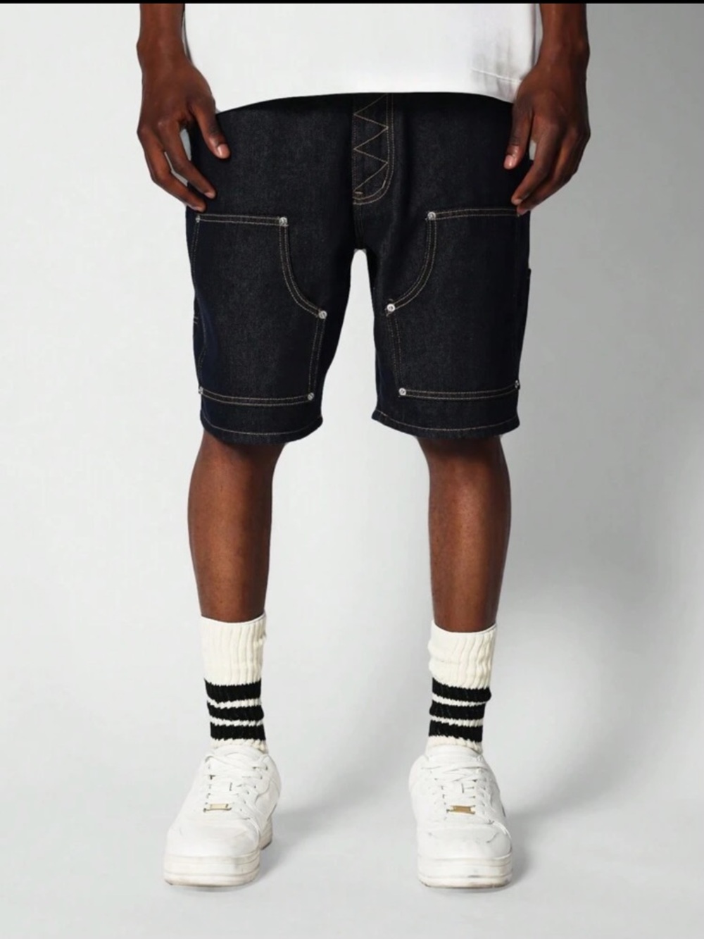 SHEIN Dark-Wash Denim Contrast Stitch Shorts